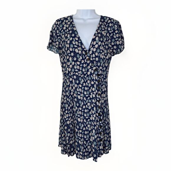 Madewell Dresses & Skirts - Madewell Floral Button Wrap Mini Dress Womans 10 French Blue Boho Cottagecore